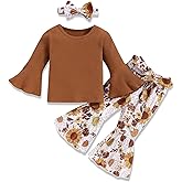 oklady Toddler Girl Clothes Ruffle Flared Top Floral Bell Bottom Pants Baby Girls Fall Winter Outfits 12M-6Y