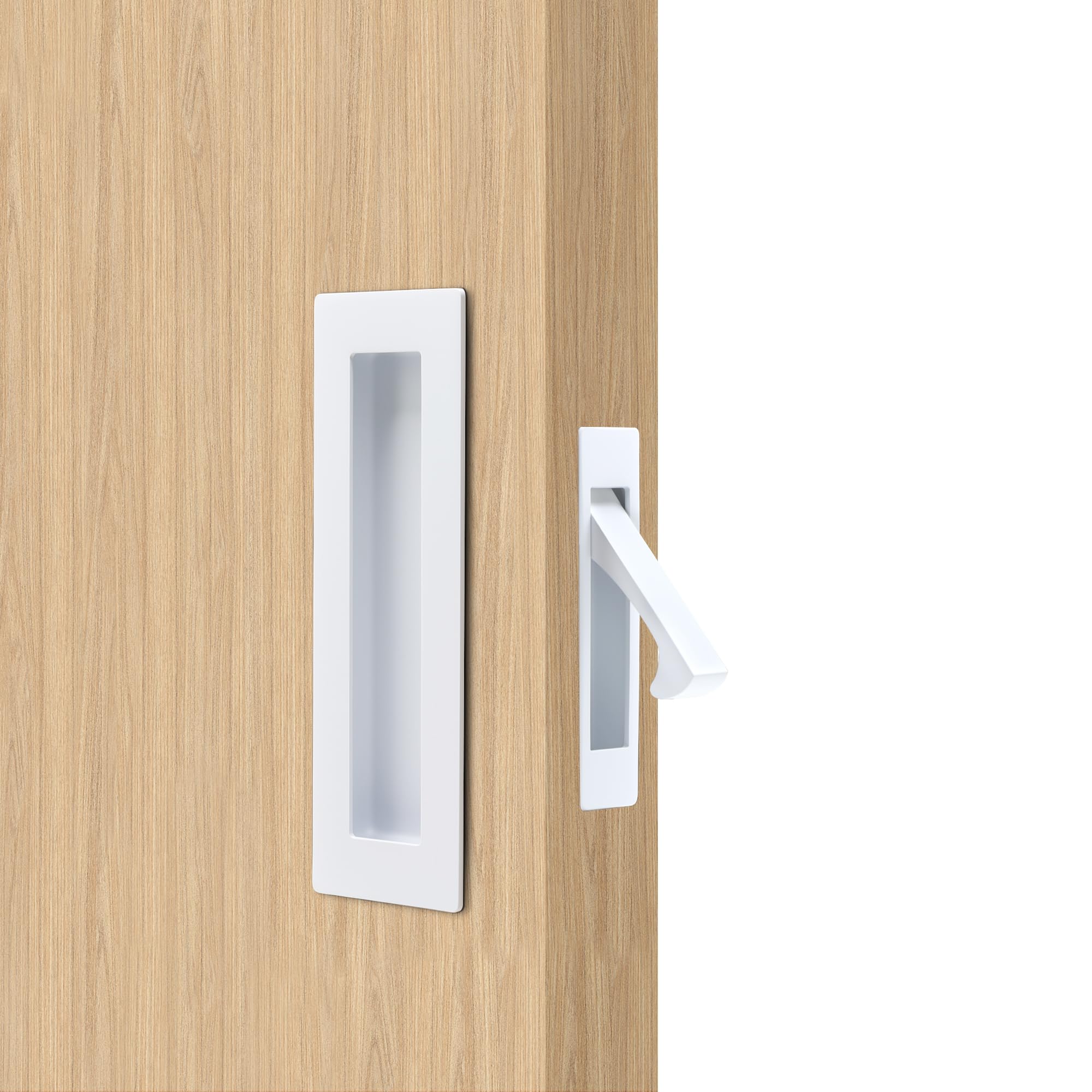 Photo 1 of Dontay Sliding Pocket Door Handles, 304 Stainless Steel Non Locking Pocket Door Hardware, Recessed Flush Finger Pulls, Heavy Duty Edge Pull (1 Set, White, 6 Inch)