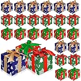 Fulmoon 48 Pcs Christmas Gift Boxes with Lids Small Squared Boxes with Ribbon Bow 4x4x4 Inch Snowflake Christmas Tree Deer Horn Small Gift for Holiday Party