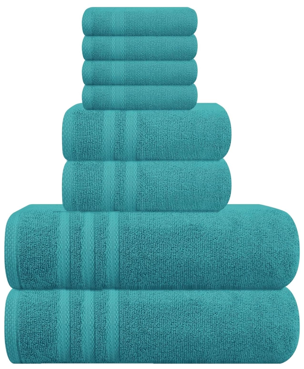 WovenWonder 8 Piece Bale Towel Set 100% Egyptian Cotton 2 Bath Towels, 2 Hand Towels, 4 Face Towels Super Soft Quick Absorbent Hotel Spa Bathroom Towels (Teal)
