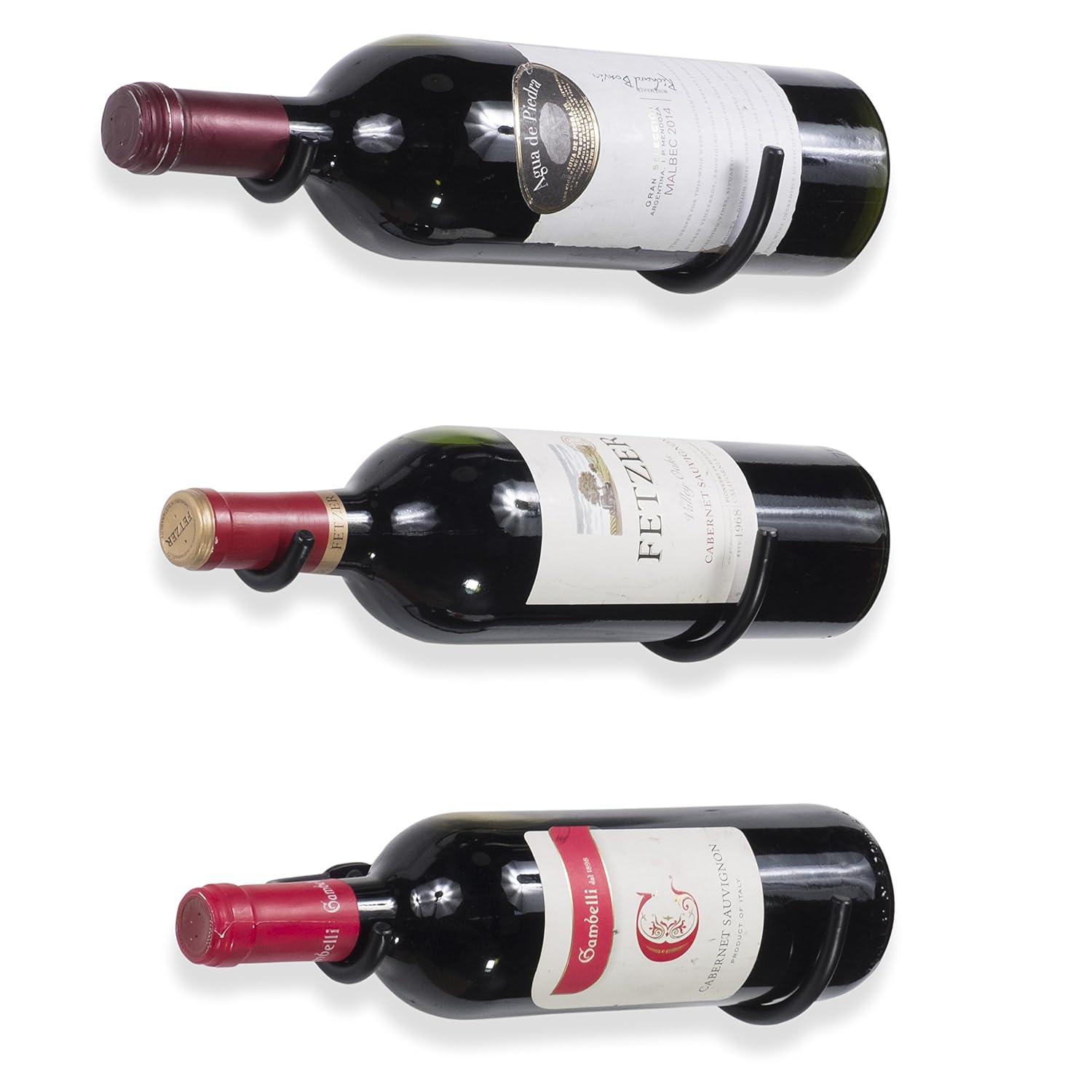 Rustic State Wall Mount Iron Wine Bottle Holder Rack for All Adult Beverages or Liquor Set of 3 Black