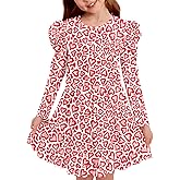 BesserBay Girls Valentines Heart Print Puff-Shoulder Midi Dress 4-12 Years