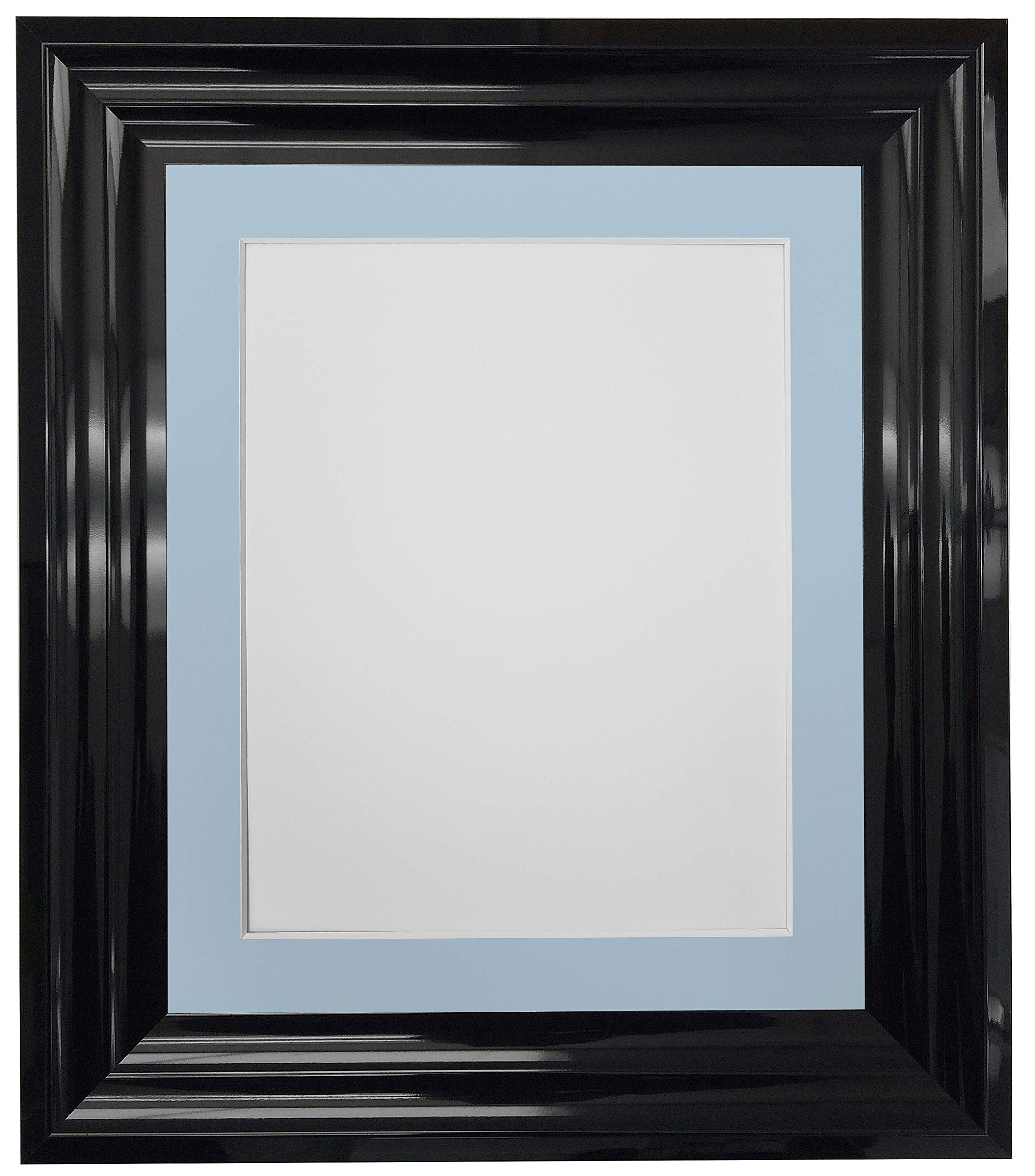 FRAMES BY POST Firenza High Gloss Black Picture Photo Frame Plastic Glass with Blue Mount 7"x5" Image Size 5"x3.5"