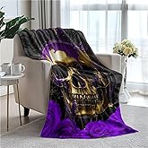 Purple Rose Skull Blanket Fleece Throw for Couch Bed Sofa Travel and Camping, Soft Plush Throw Blanket for for All Seasons 50"x60" - Warm Plush Throw Blank for Women, Men and Kids