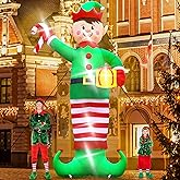 Christmas Inflatables, Giant 15 FT Christmas Elf Inflatable Outdoor Decoration, Blow Up Xmas Elf Holding Box, LED Lighted Holiday Yard Decorations for Lawn Garden Home Party Xmas Winter Decor
