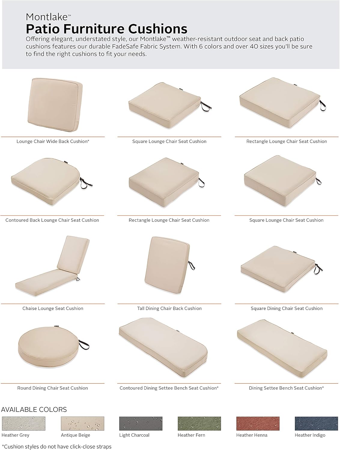 Classic Accessories Montlake Water-Resistant 21 x 20 x 4 Inch Patio Lounge Back Cushion, Antique Beige : Garden & Outdoor