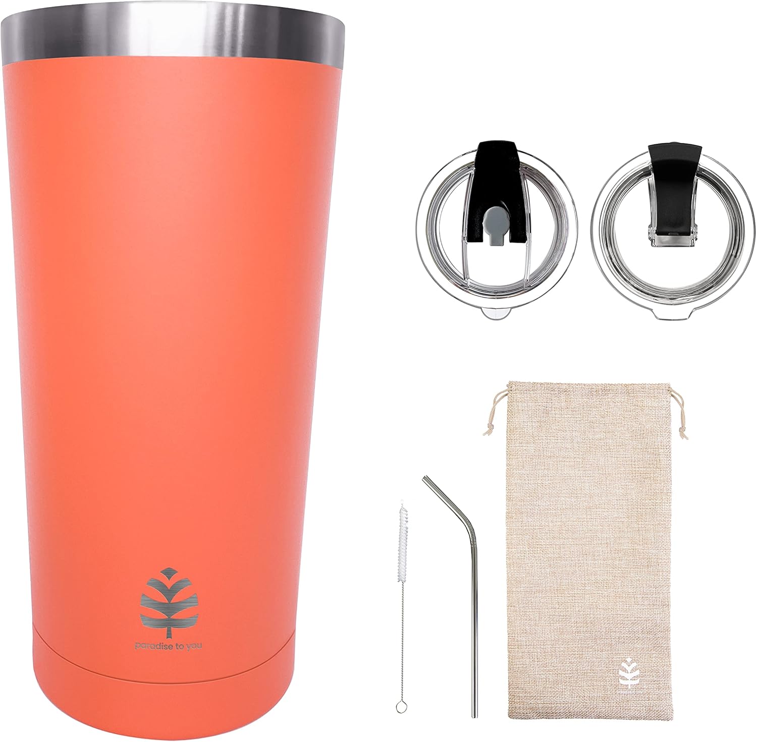 Amazon Com Paradise To You 20 Oz Insulated Stainless Steel Leakproof Reusable Iced Coffee Travel Tumbler Mug Cup With 2 Lids 1 Leakproof Lock 1 Straw Straw Brush Bag No