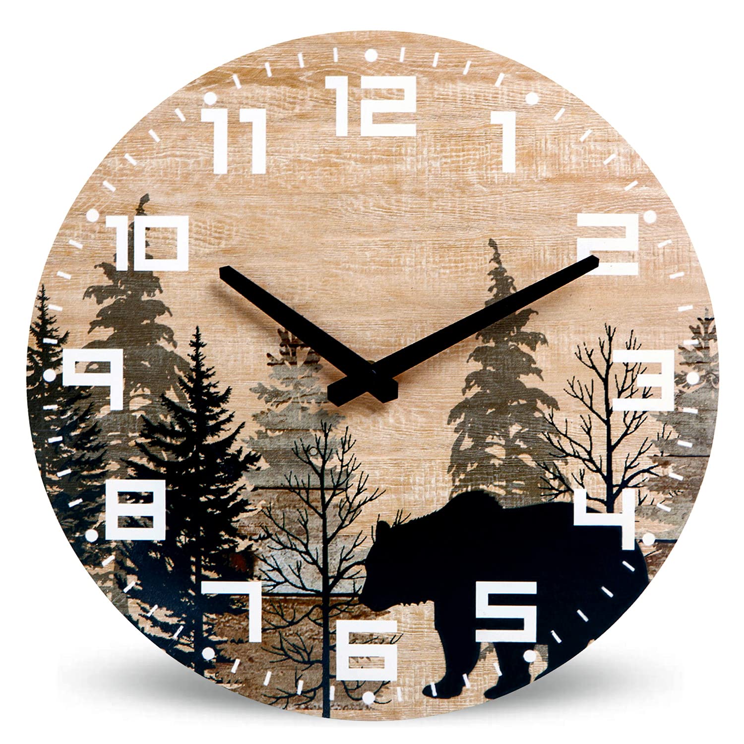 Photo 1 of (UNTESTED) (NO BATTERY) NIKKY HOME Cabin Bear Wall Clock Silent Non Ticking - 12 Inch Battery Operated Rustic Farmhouse Wooden Forest Wildlife Mountain Lodge Decor Art