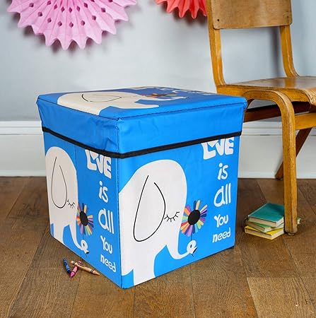 TIED RIBBONS Toy Organizer Storage Box Plastic Storage Box for Toys Under Lid Padded Seat (30 cm X 28.5 cm X 28.5 cm, Multicolor)