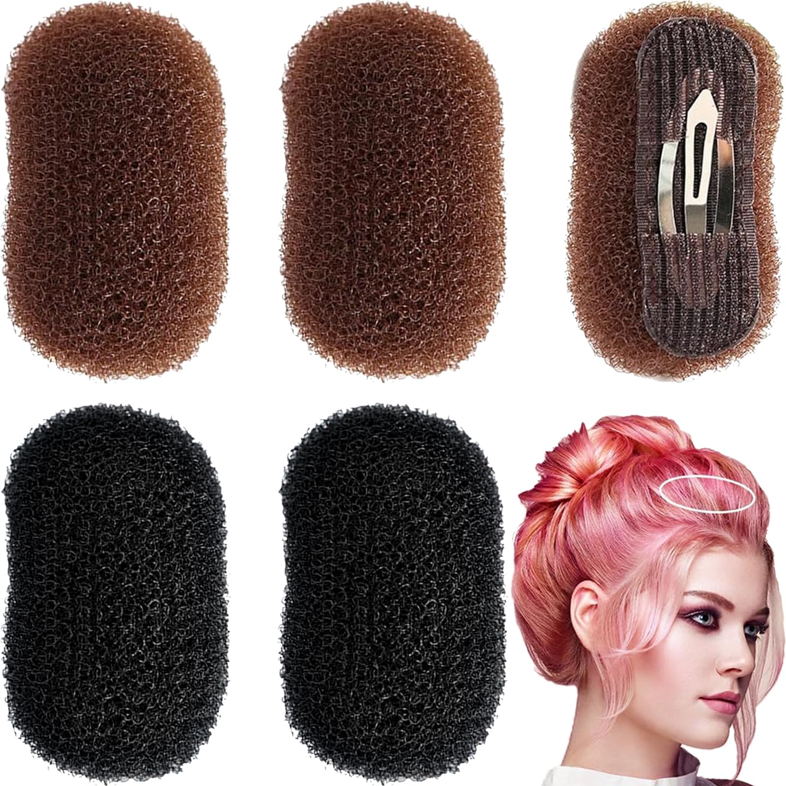 4 Pcs Bump It Up Volume Hair Base, Black & Brown Hair Padding Beige Charming Hair Pad Accessories for Women Girls DIY