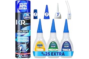 IXIRPRO CA Glue with Activator Kit (3x1.75 oz. Thin-Medium-Thick + 16.9 fl.oz.) Cyanoacrylate Glue and Activator, Super Glue Accelerator, Super Glue for Wood, Woodworking, Plastic, Guitar, 3D Printing