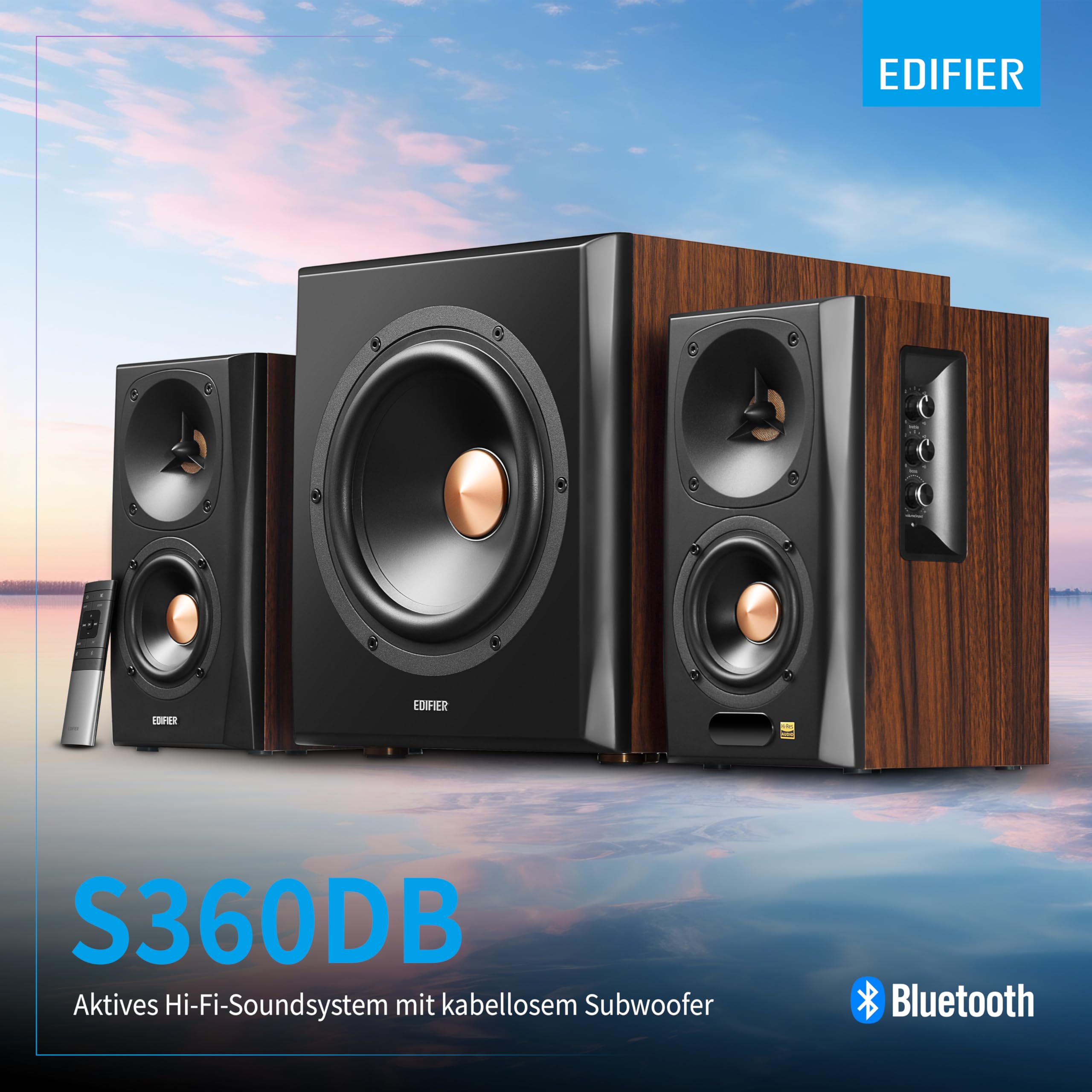 Edifier S360DB 2.1 Regellautsprecher und Subwoofer Lautsprechersystem Bluetooth V5.1 aptX kabelloser Sound für Arbeitszimmer, Wohnzimmer und kleine Räume 2