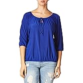 Star Vixen Womens 3/4 Sleeve Peasant Elastic-Hem Keyhole-tie Top
