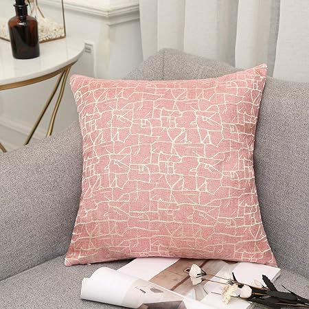 Vioaplem Kissenhüllen Stickerei Streifen Baumwolle Leinen Wurf Kissenbezug zum Couch Sofa Schlafzimmer Zuhause 45x45cm Rosa