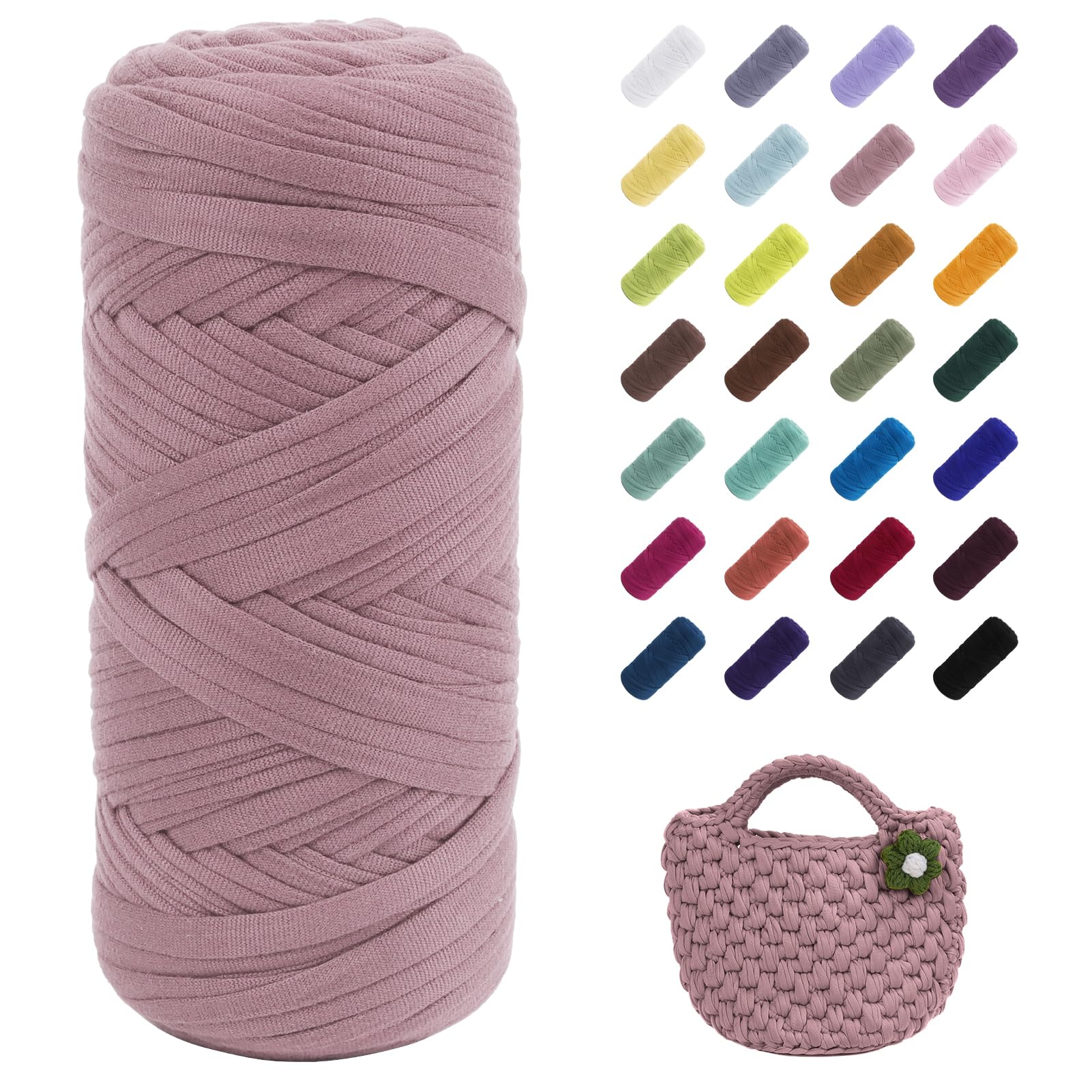 Uiopa T-Shirt Yarn, 200g/196ft Elastic Fabric Cloth Knitting T Shirt Yarn, Dusty Pink Thick Crochet Fabric Ribbon for Crocheting Bags/Baskets/Rugs, Home Decor, DIY Crafts