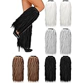 JaGely 4 Pairs Faux Fur Leg Warmers Fluffy Fuzzy Long Boots Cuffs Winter Warm Boot Covers Fur for Women Party Costume Holiday Festival Performance Carnival
