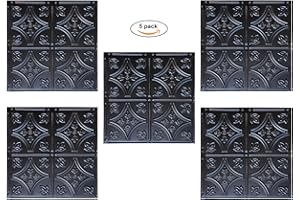 Holydecot Tin Wall Tiles Nail-Up Ceiling Tiles Stair Riser Kitchen Backsplash - Rustic Black 12x12 inch Sample, 5 Pack