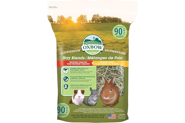Oxbow Hay Blends, Western Timothy Hay & Orchard Grass, Guinea Pig Food, Small Pet Bunny Supplies, All Natural Grass for Guinea Pig & Rabbit, Oxbow Rabbit Supplies for Bunnies, 90 oz. bag