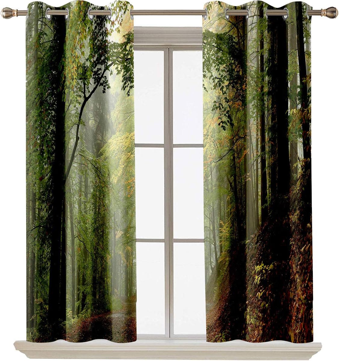 nooweihome Forest Grommet Curtain Kitchen Window Misty Autumn Forest with Shaded