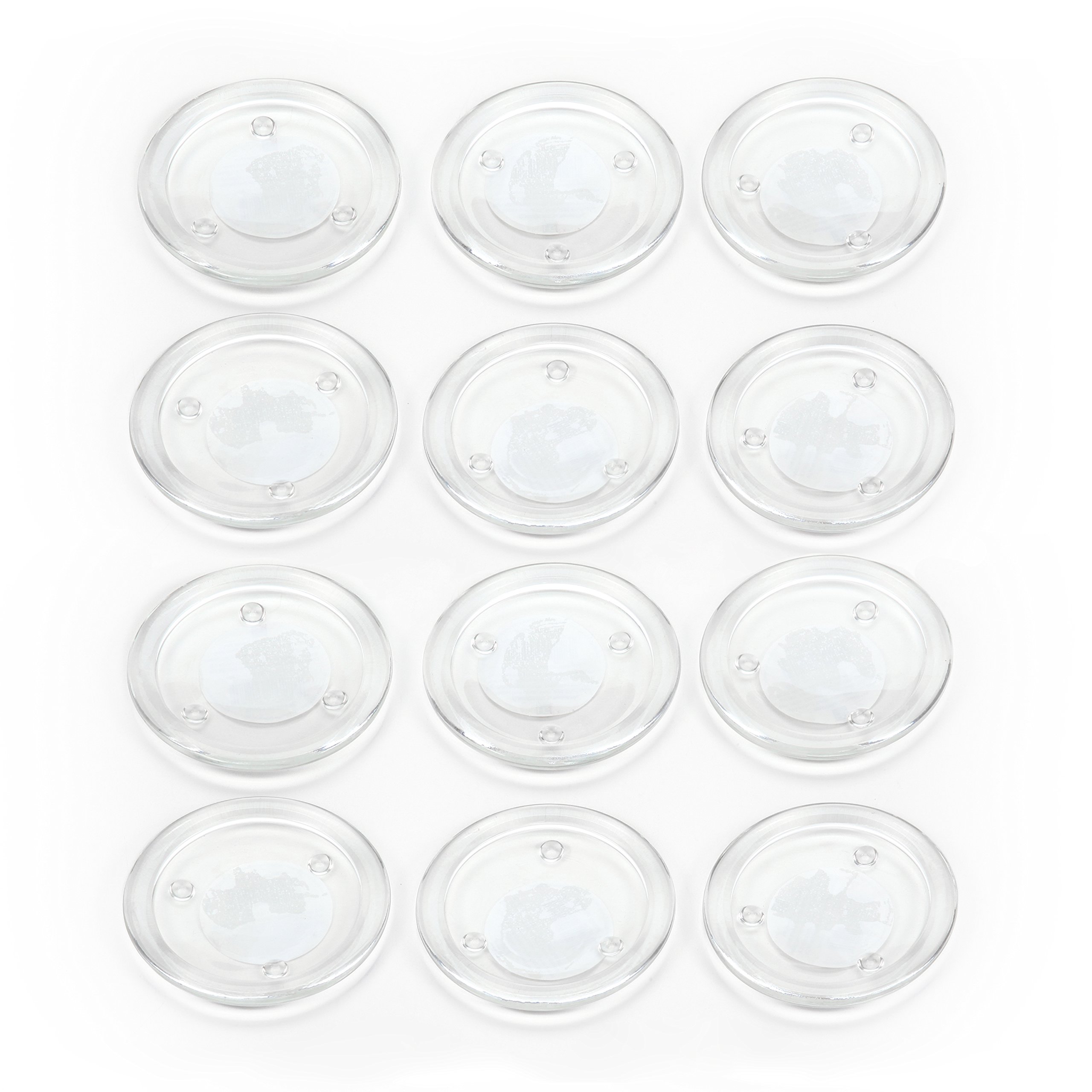Hosley's Set of 12 Clear Glass Pillar Plates - 4" Diameter. Ideal or Use for Weddings, Parties, Spa, Pillar or Votive Candle Garden W1