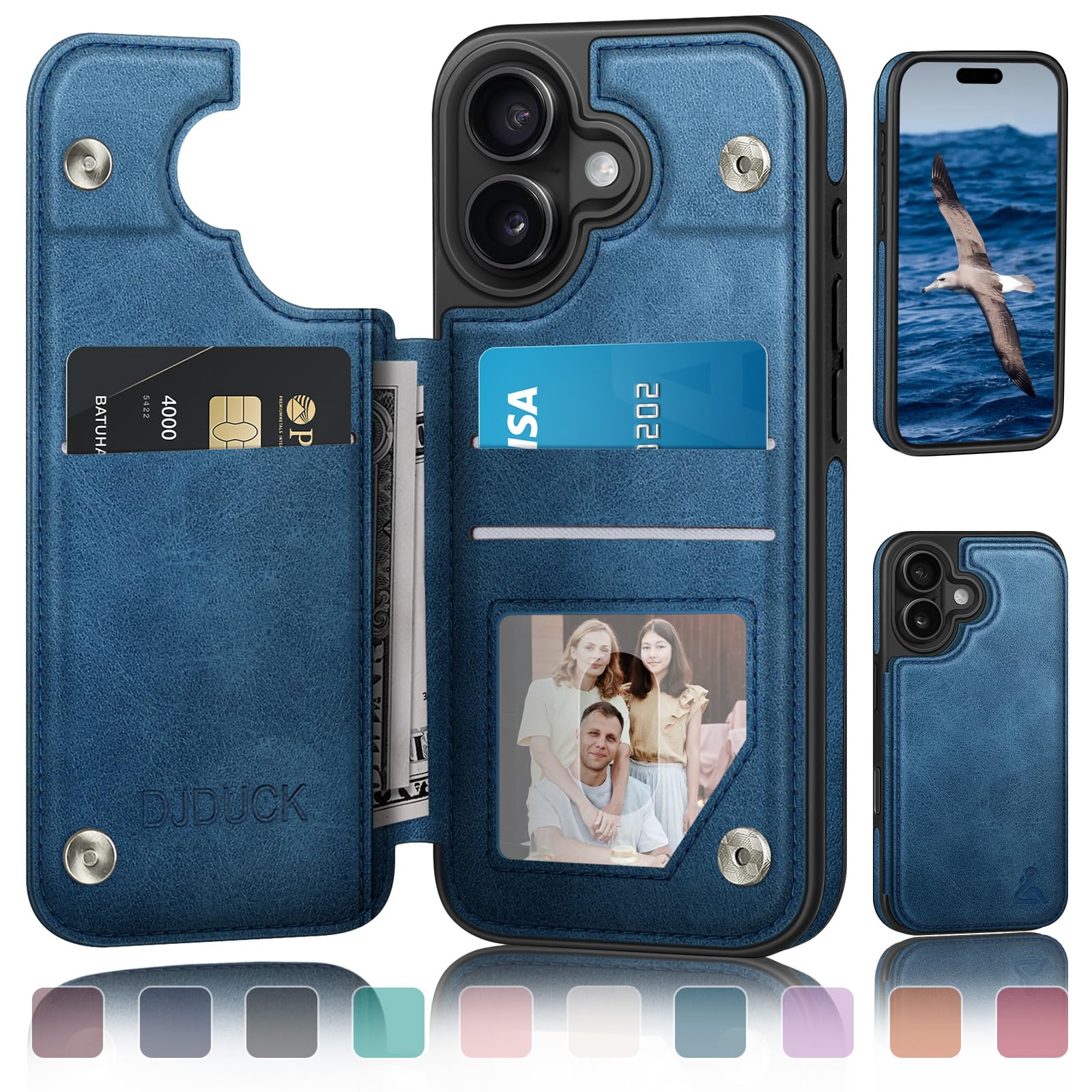DJDUCK Designed for iPhone 17 Case Wallet with Card Holder, [Magnetic Clasp Cover] [RFID Blocking Leather Protection] Shockproof Women Men Cases 6.3 Inch for Apple 17 Bright Blue