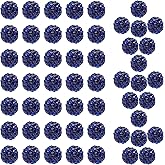 10mm Grade A Navy Blue Rhinestone Beads for Baseball Necklace-Round Disco Ball Bead Rhinestone Clay Beads for Earring Jewelry Making,Necklace Bracelet,DIY Craft Supplies(100 pcs)