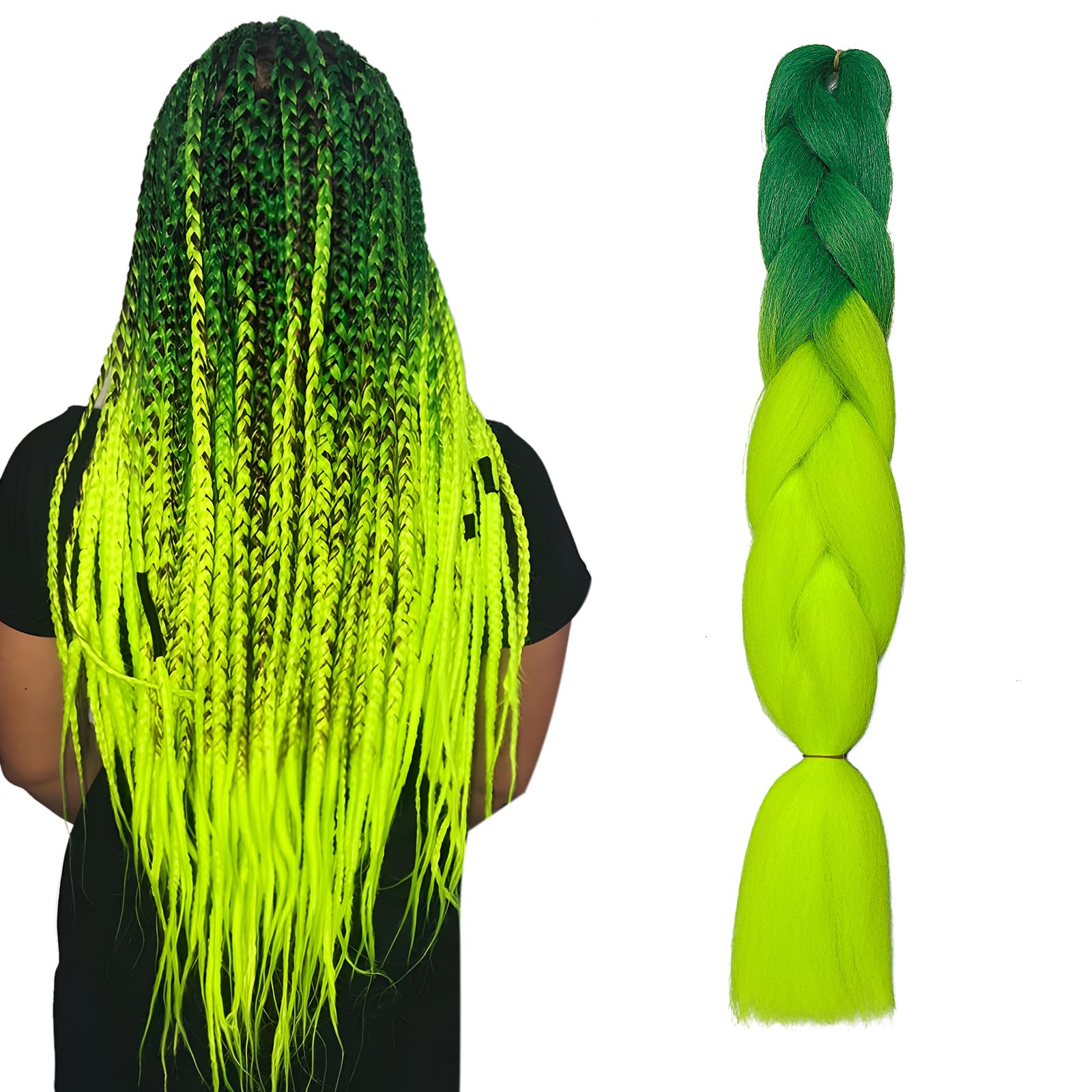 Ombre 4 Tones Braiding Hair Extensions Jumbo Braids Hair Extension Jumbo Braiding for Twist Braiding 24",1 Bundles - Dark Green to Yellow Green