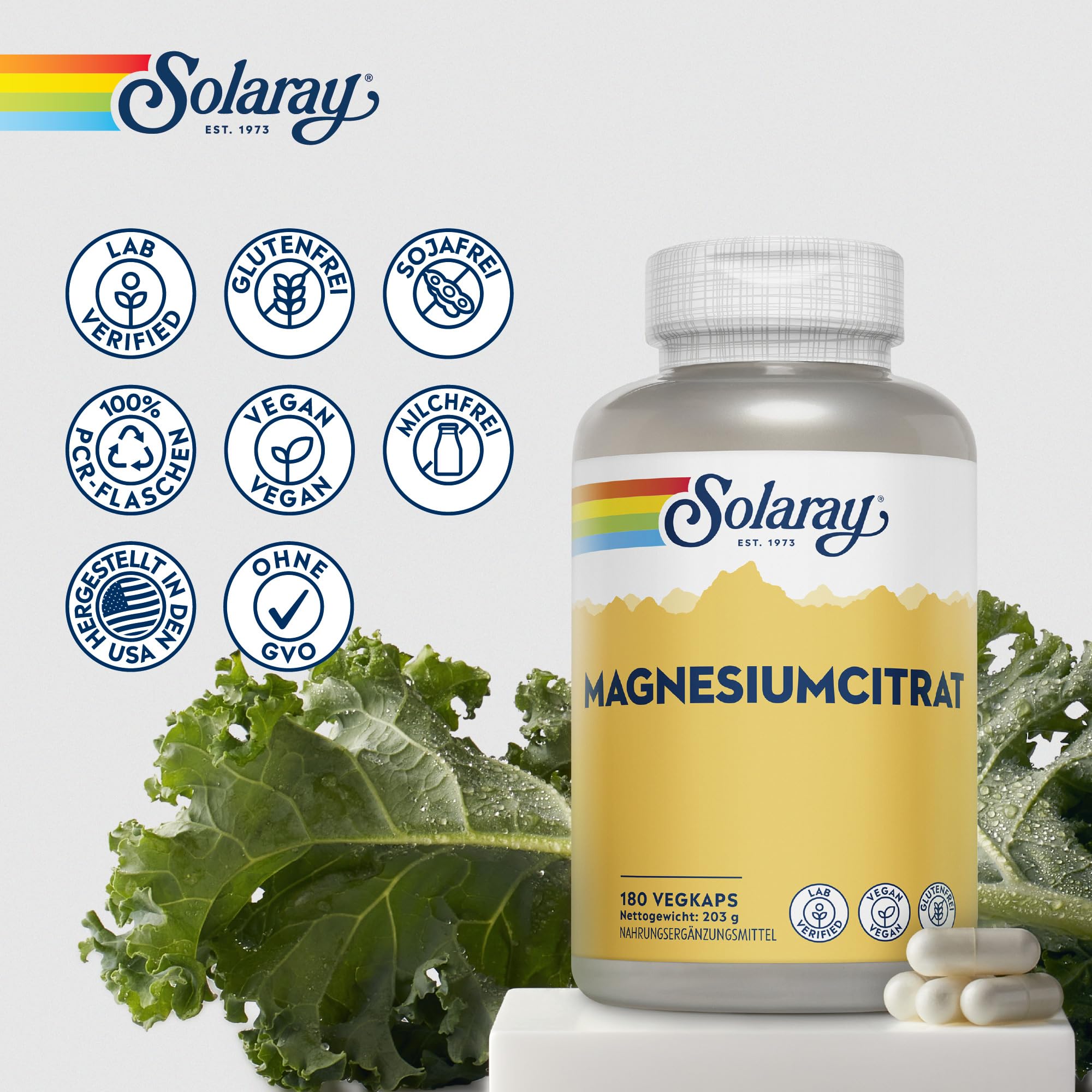 Solaray Magnesiumcitrat 400 mg, 180 vegane Kapseln, Chelatiert 7