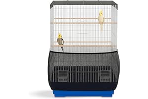 KNUTI Universal Bird Cage Seed Catcher Universal Mesh Skirt Cover Stretchy Small Animal Cages Cover Pet Removable Durable Protector (Large, Black)