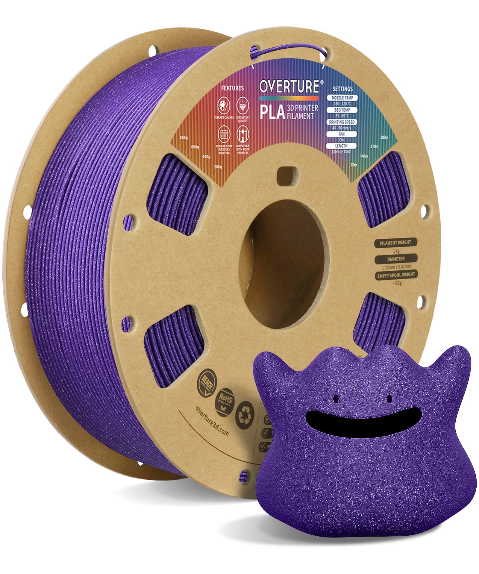 OVERTURE PLA Filament 1.75mm, Neatly Wound 3D