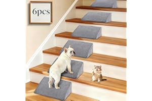INANIL Dog Ramp for Stairs for Small & Senior Dogs and Cats – Non-Slip Stair Wedges for Dogs with Gentle Slope, Pet Ramp with Washable Cover & Self-Sticky Pads for Safe Climbing (Gray, 6 Pack)