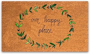 PLUS Haven Pure Coco Coir Doormat with Heavy-Duty PVC Backing - Our Happy Place - Size: 17-Inches x 30-Inches - Pile Height: 0.6-Inches - Perfect Color/Sizing for Outdoor/Indoor uses.