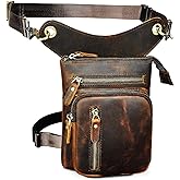 Handadsume Water Resistant Canvas + Leather Motorcycle Fanny Waist Pack One Shoulder Drop Leg Thigh Bag For Men Women FB211-6