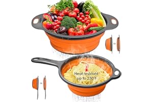 Longzon Collapsible Silicone Colanders and Strainers [2 Piece Set], Diameter Sizes 8'' - 2 Quart and 9.5" - 3 Quart,Pasta Veg