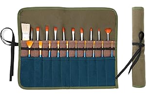Artist Paintbrush Carry Pouch, Heavy Duty 16oz Waxed Canvas Pencil & Brush Storage Bag, 20 Slots Paintbrush Organizer Case (A