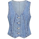 LYHIPSS Denim Vest Women V Neck Jean Vest Tops for Women Sleeveless Button Down Summer Outfit Denim Tops