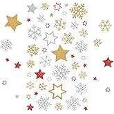 KESOTE Glitter Christmas Stickers, 5 Sheets Self-Adhesive Holiday Star Snowflake Glitter Stickers for Crafts Envelopes Cards Gifts Christmas Decoration