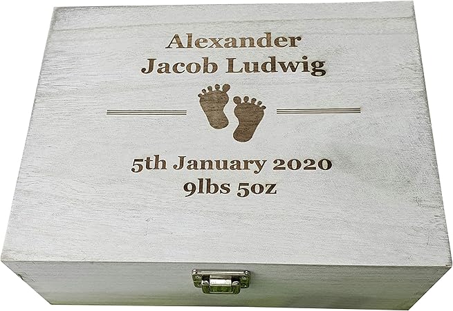 Caja de madera grabada de 30 cm para recuerdo de bebé, caja de regalo: Amazon.es: Bebé