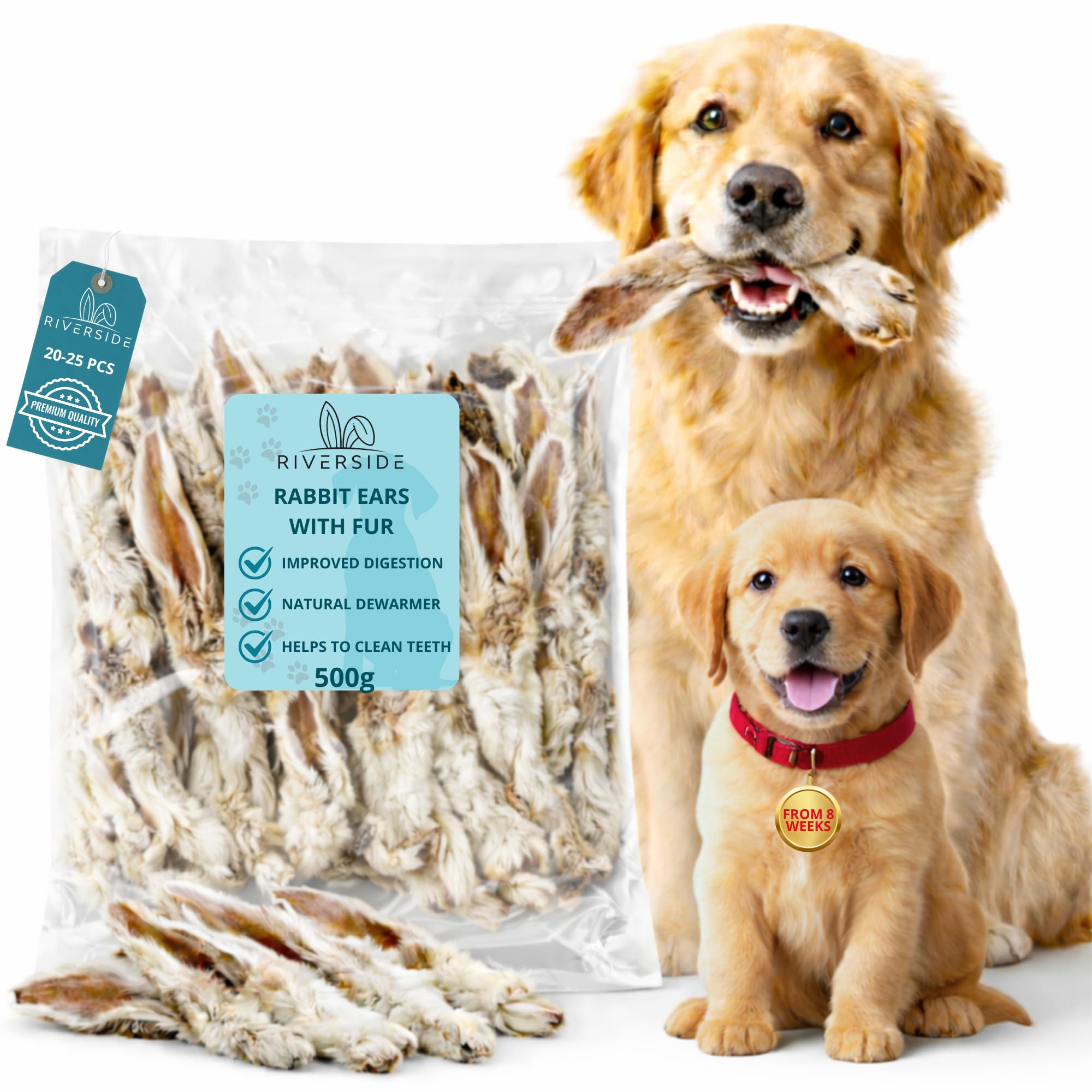 Riverside Rabbit Ears with Fur for Dogs (500g, 20-25 Ears) - Very, Hypoallergenic, 100% Natural Air-Dried Treats, For All Dogs - Large, Small, Adult, Puppies - Raw Dog Treats - UK COMPANY โ image 1