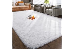RUGTUDER Area Rug for Bedroom, 4x6 White Fluffy Rugs for Living Room, Anti-Slip Soft Shag Fuzzy for Kids girls boys Baby Nursery Room Decor, Furry Throw Carpet for Girls Boys Dorm Room