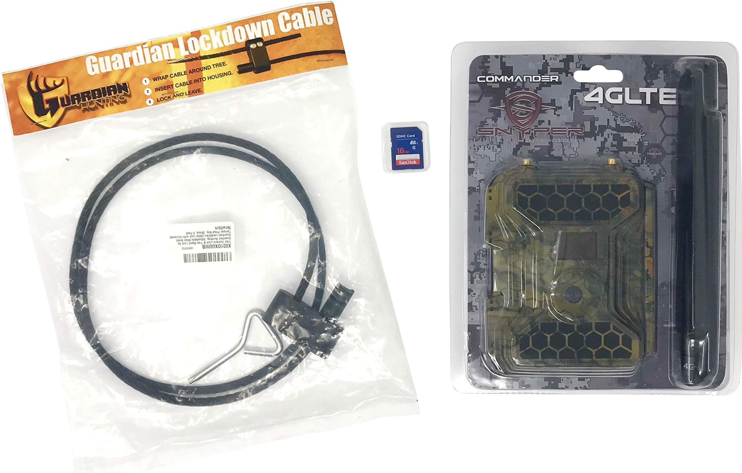 Snyper Hunting Products Commander 4G LTE Cellular Trail Camera Bundle with Cable Lock and SD Card