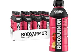 BODYARMOR Sports Drink Sports Beverage, Strawberry Banana, Coconut Water Hydration, Natural Flavors With Vitamins, Potassium-Packed Electrolytes, Perfect For Athletes, 16 Fl Oz (Pack of 12)