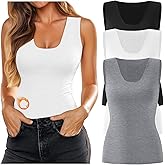 Oakgarden 3 Pack Women's Thermal Tank Tops Fleece Lined Scoop Neck Sleeveless Undershirts Warm Frayed Hem Base Layer Vest