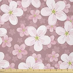 Ambesonne Flower Fabric by The Yard, Cherry