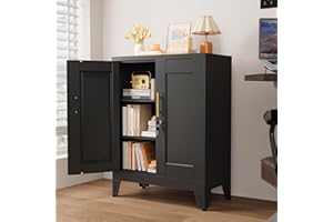 GAIOUS 35.83" Tall Metal File Cabinet with Lock, Storage Cabinet with 2 Doors and 2 Adjustable Shelves, Black Bathroom Floor Storage Cabinets, Freestanding Small Locked Cabinets for Home/Office/Garage