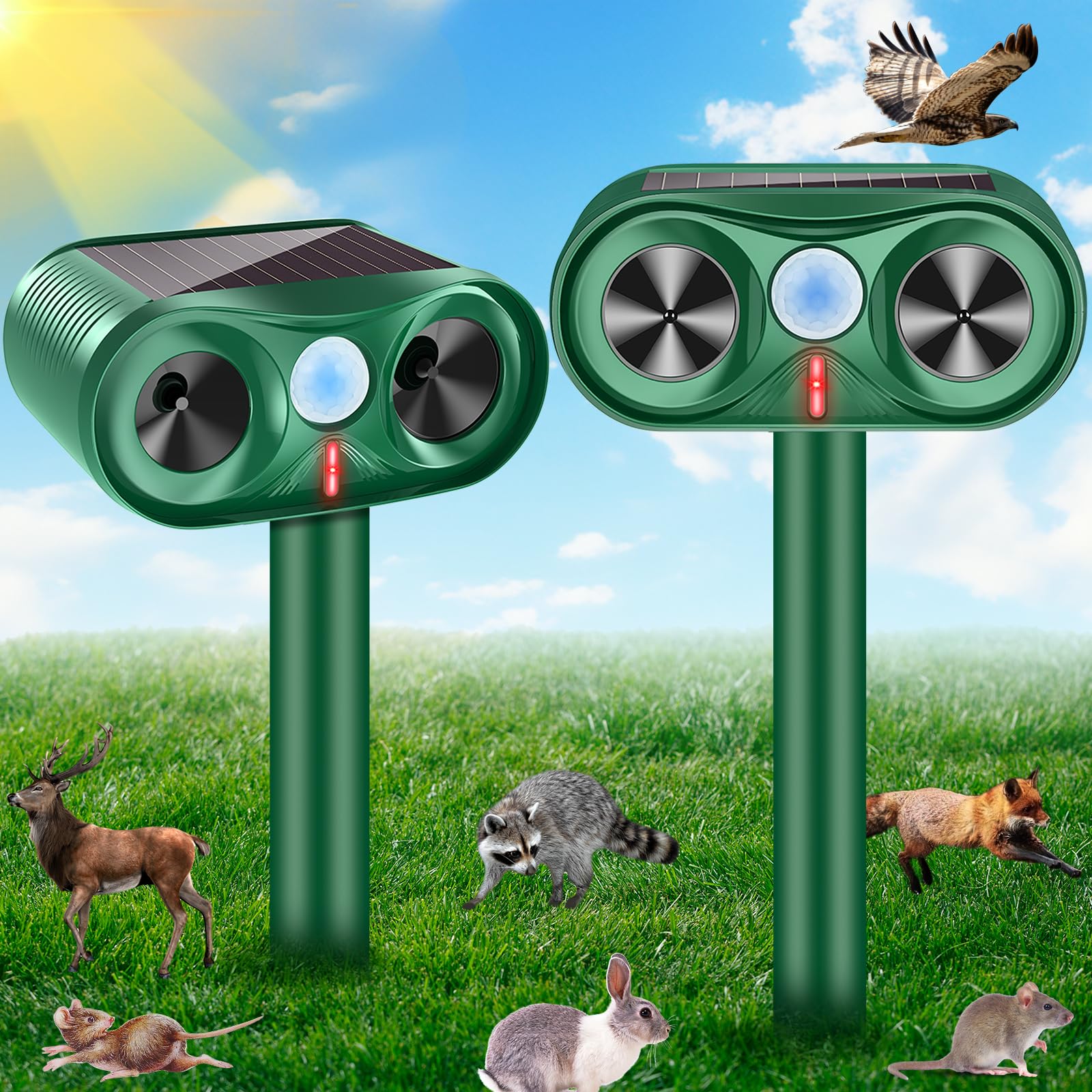 Photo 1 of Dog Cat Repellent Outdoor, Coyote Rabbit Squirrel Deer Deterrent, 2025 Upgraded Ultrasonic Solar Animal Repeller with Motion Detection, Effectively Scares Skunk Out of Yard Garden Farm(2Pack)