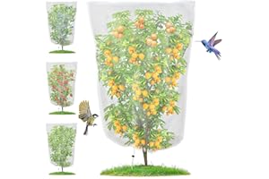 FITNICE 4 Pack Insect Bird Barrier Mesh - Blueberry Bush Netting Cover Insect Bird Netting Tomato Protective Cover with Drawstring Garden Mesh Netting for Vegetables, Fruits, Trees, 3.3Ft x 4.92Ft