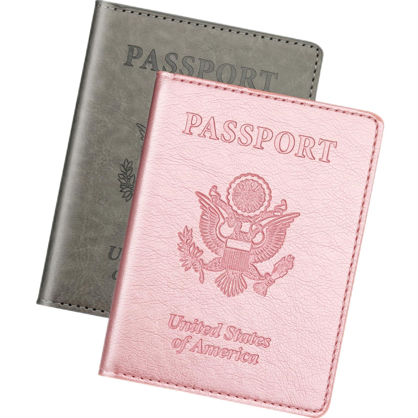 Rose Gold & Gray Passport Holder for Travel, Passport Wallet Cover Case for Family Women Men Cruise Essentials, Travel Must Haves Passports Book Protector
