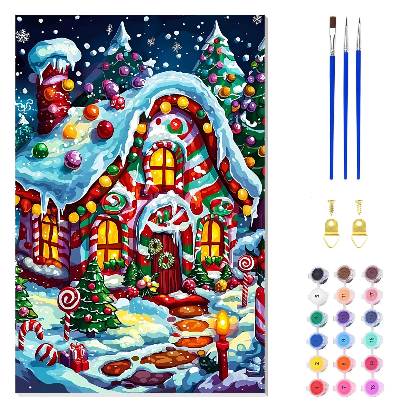 Photo 1 of  7 ZENDIYO Christmas Paint by Numbers Kits for Adults Beginner with Wooden Framed Canvas, Candy House Easy Adult Paint by Number Kits, DIY Acrylic Color Painting by Number for Home Decor Gift 8x12 Inch