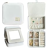 COLLECTIVE HOME - Travel Jewelry Case, Elegant Square Design with Gold Engraved Monogram, Built-in Mirror, Personalized Accessory Organizer for Rings, Necklaces, Gift for Women and Teens (m)